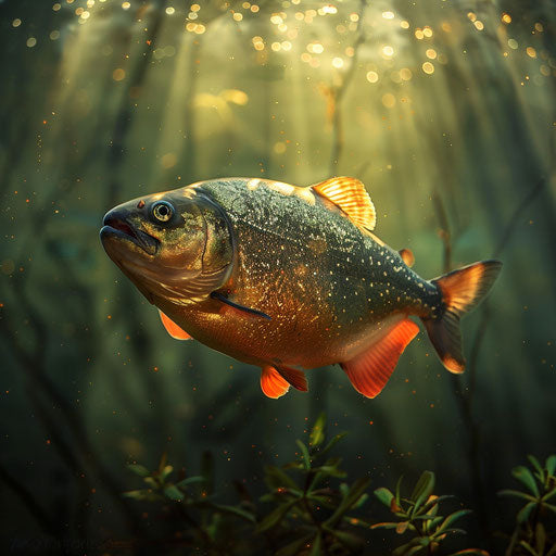 Softly lit piranha fish in natural river setting