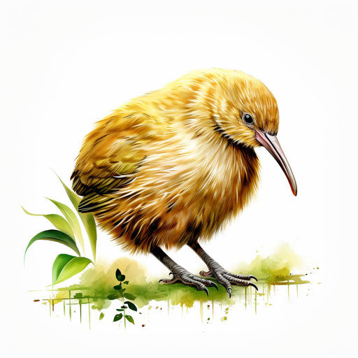 Kiwi artwork in Oil painting style, on a white background