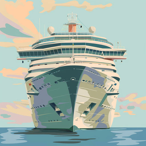 Cruise ship on random flat background, vintage filter