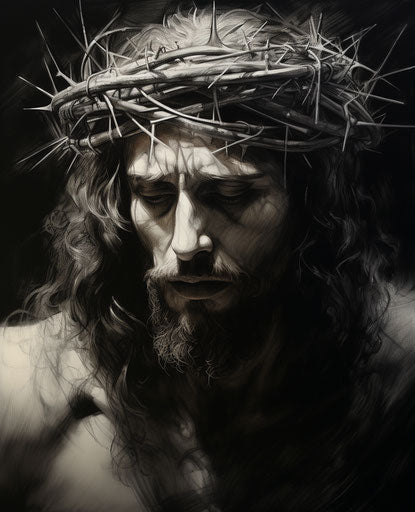 Jesus with a crown of thorns, photo-realistic drawing