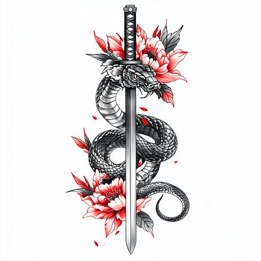 Flat tattoo sketch of yakuza back tattoo with snake