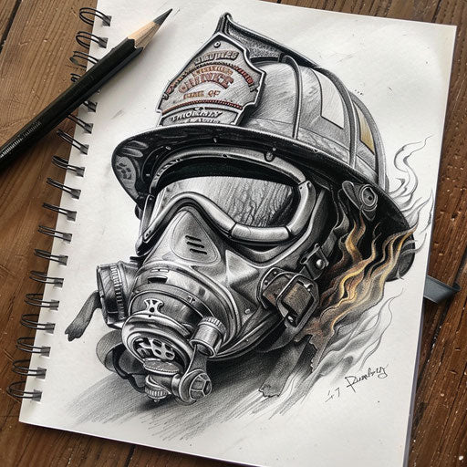 Vintage firefighter's helmet with flames, detailed and realistic