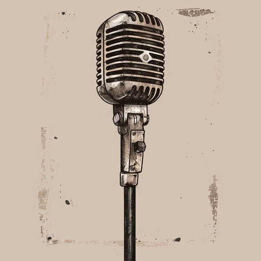 Vintage microphone in clipart style, flat tattoo sketch