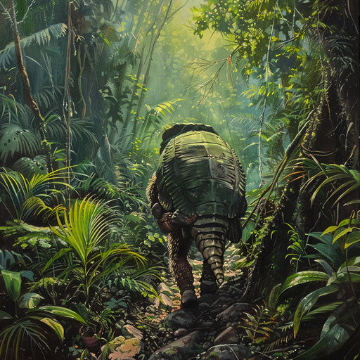 Armadillo explorer in a dense jungle