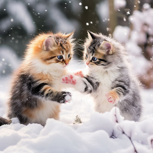 Calico kittens playing in the snow