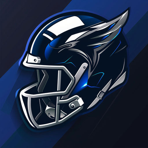 Blue and silver football logo design with modern background