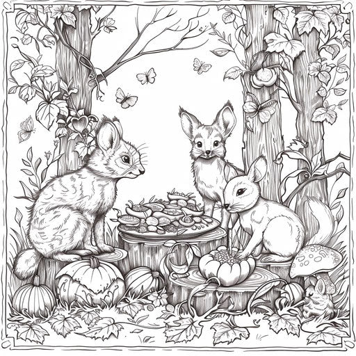 Woodland creatures autumn feast