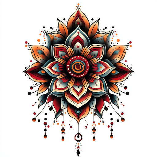 Flat pop art mandala tattoo with bold colors