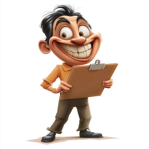 Humorous caricature of a clipboard with human characteristics