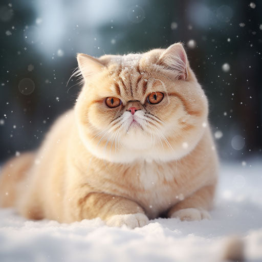 Exotic shorthair cat in the snow