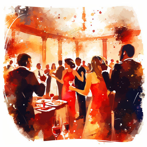 Christmas party artwork in the style of Impressionistic Art, on white background