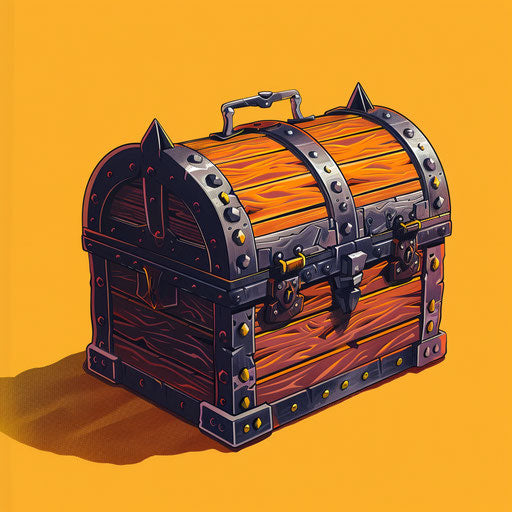 Realistic treasure chest on sunset orange background