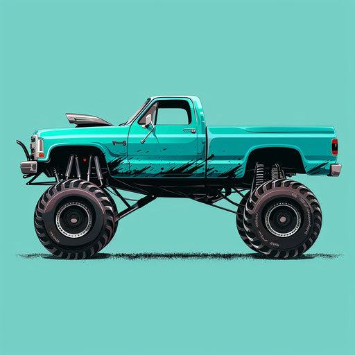 Realistic monster truck on flat teal background