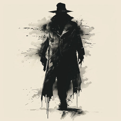 Eerie flat tattoo sketch of a ghostly Russian mafia figure