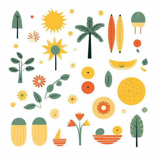 Summer fun clipart in Minimalist style, on white background