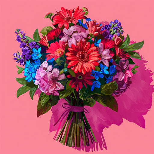 Flower bouquet on intense magenta background