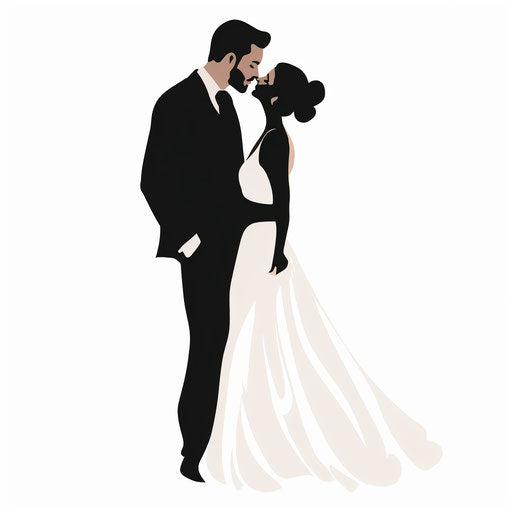 Bride and groom illustration in Minimalist style, on white background