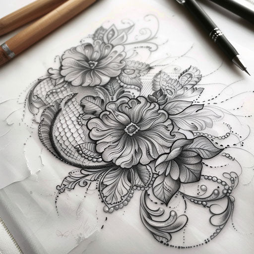 Ethereal lace tattoo sketch with soft glowing