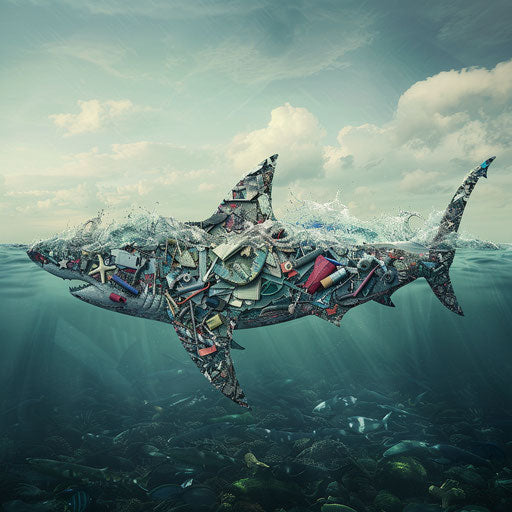 Shark made of ocean debris: environmental impact