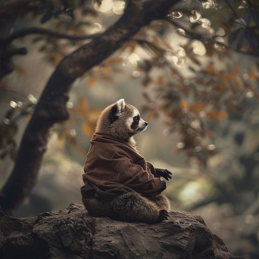 Tanuki in a tranquil natural setting, serene and calm