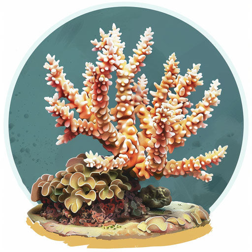 Coral clipart in photo realistic style with a flat random background, vibrant tones and enhanced clarity