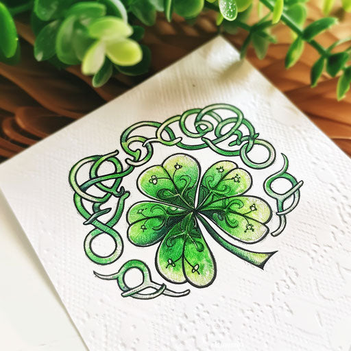 Delicate Celtic shamrock tattoo on pure white background