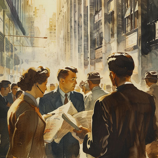 Financial illustrations in the bustling morning paper's section