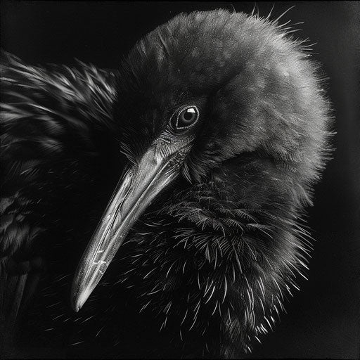 Majestic black and white portrait of a kiwi bird
