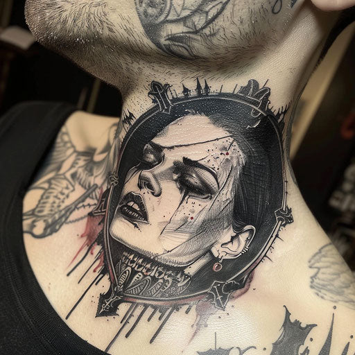 Gothic vampire's side neck tattoos