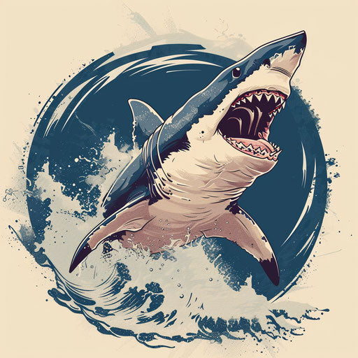 Powerful great white shark breaching with open jaws