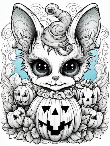 Kid friendly Halloween coloring pages, Lisa Frank style