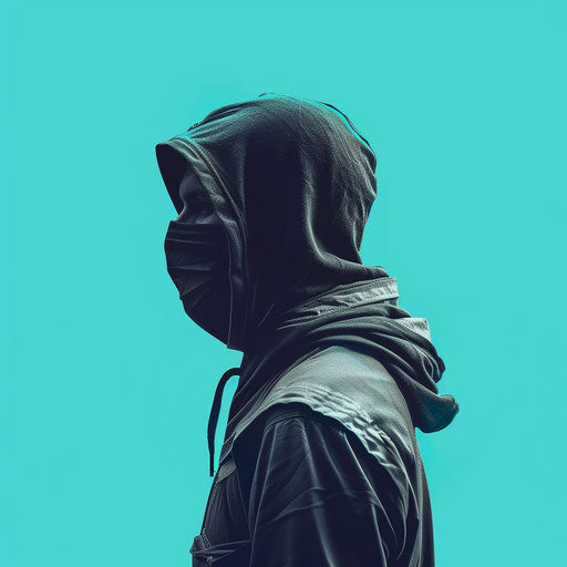 Realistic thief clipart on flat, serene aqua background