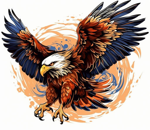 Eagle flying in dark beige and orange, multilayered realism