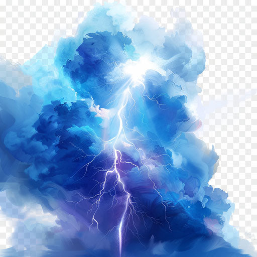 Realistic thunder clipart on blue background with light texture
