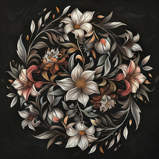 March illustration in realistic style on dark charcoal background, accentuating dramatic contrast and intricate detail