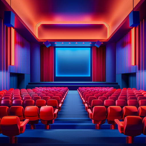 Realistic movie theater on royal blue background