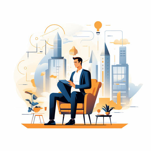 Minimalist style clipart of entrepreneur, on white background