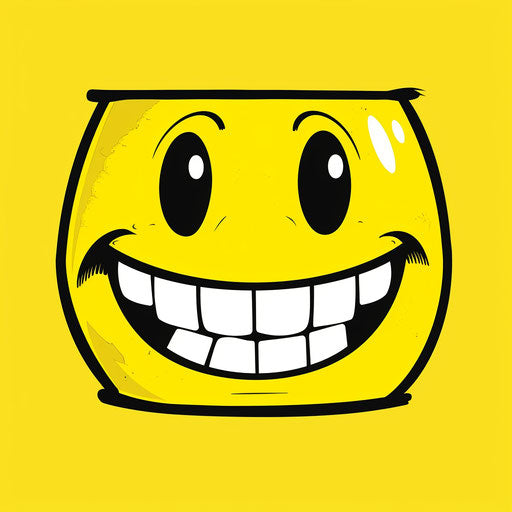 Smiling yellow face, modernist style, bold manga lines