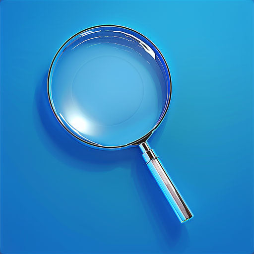 Shiny magnifying glass on royal blue background