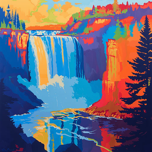 Montmorency Falls, Québec, bold color palette