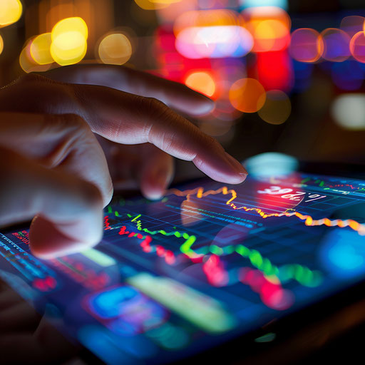 Financial analysis on tablet, close-up of hands