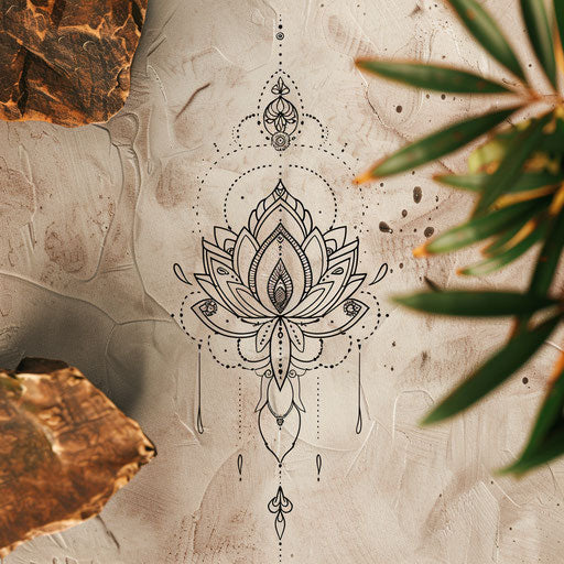 Contemporary tattoo sketch of a Mehndi design with a minimalist aesthetic