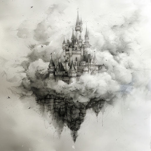 Fairytale castle in the clouds with eleven tattoo sketch