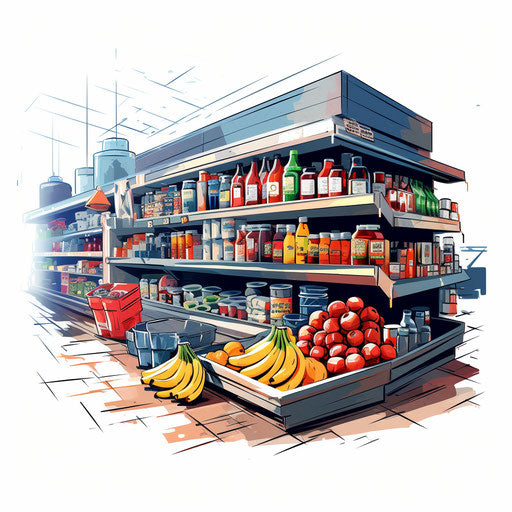 Supermarket illustration in the style of Chiaroscuro Art