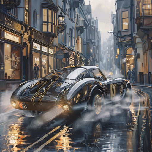 Steampunk-inspired Shelby Daytona in an old Victorian city