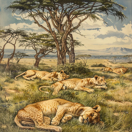 A pride of lions resting in the grass