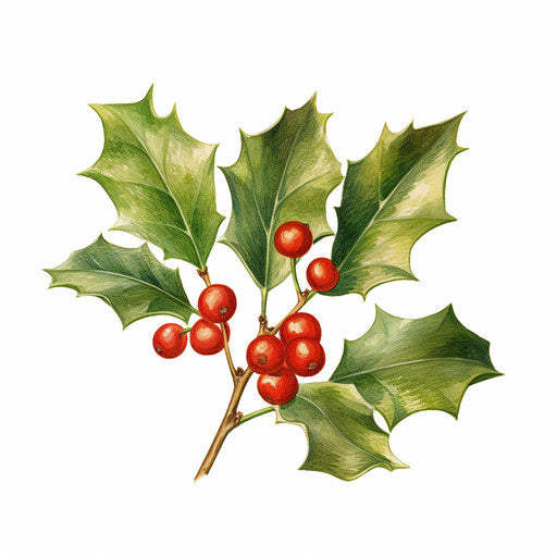 Christmas holly clip art in the style of Oil painting, on a white background