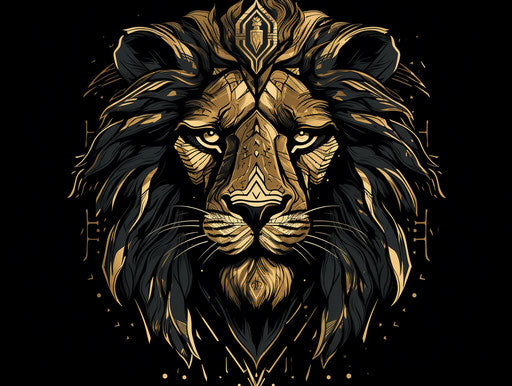 Black and gold lion head, pattachitra style, Vancouver school