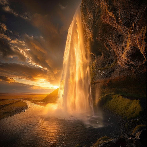 Waterfall in Iceland with dramatic lighting and shadows