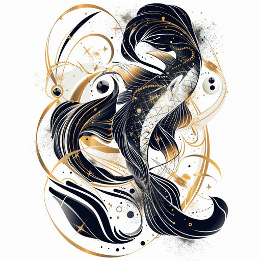 Sophisticated sketch of the Fish constellation with golden accents